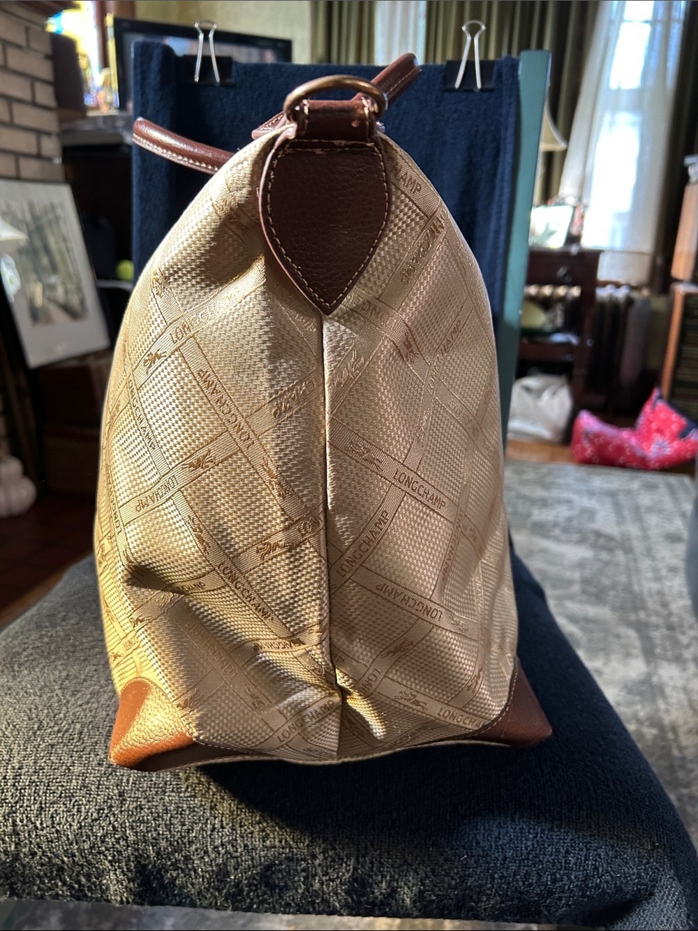 Longchamp Vintage Beige and Brown Tote with Logo Monogram Pattern - Picture 8 of 16